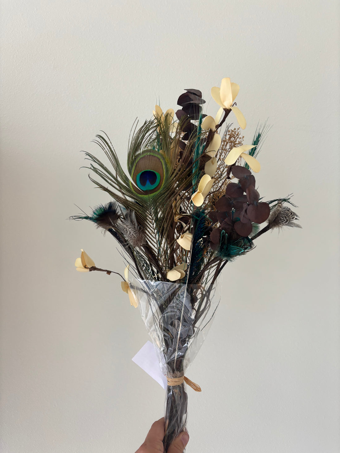 Pheasant + Duck + Peacock + Guinea Fowl Feather Bouquet - White Accent