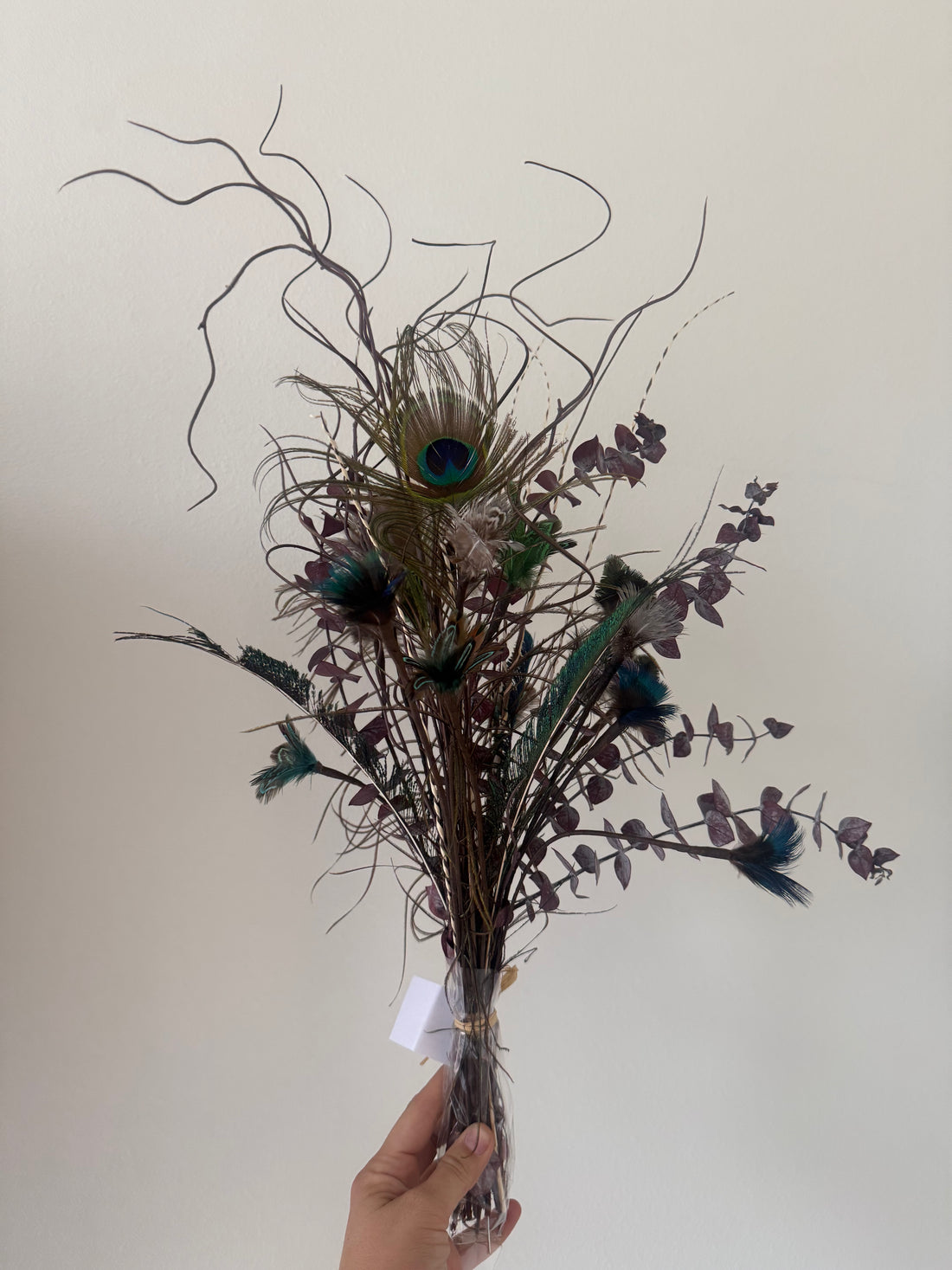 Pheasant + Duck + Peacock + Guinea Fowl Feather Bouquet - Dried Eucalyptus