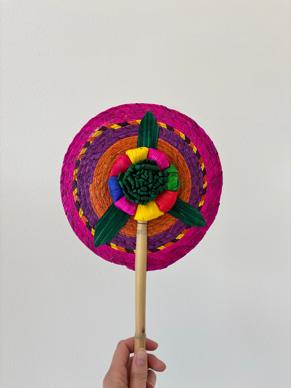 Hand-Woven Palm Leaf Fan - Pink