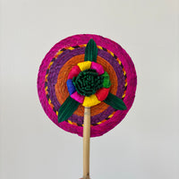 Hand-Woven Palm Leaf Fan - Pink