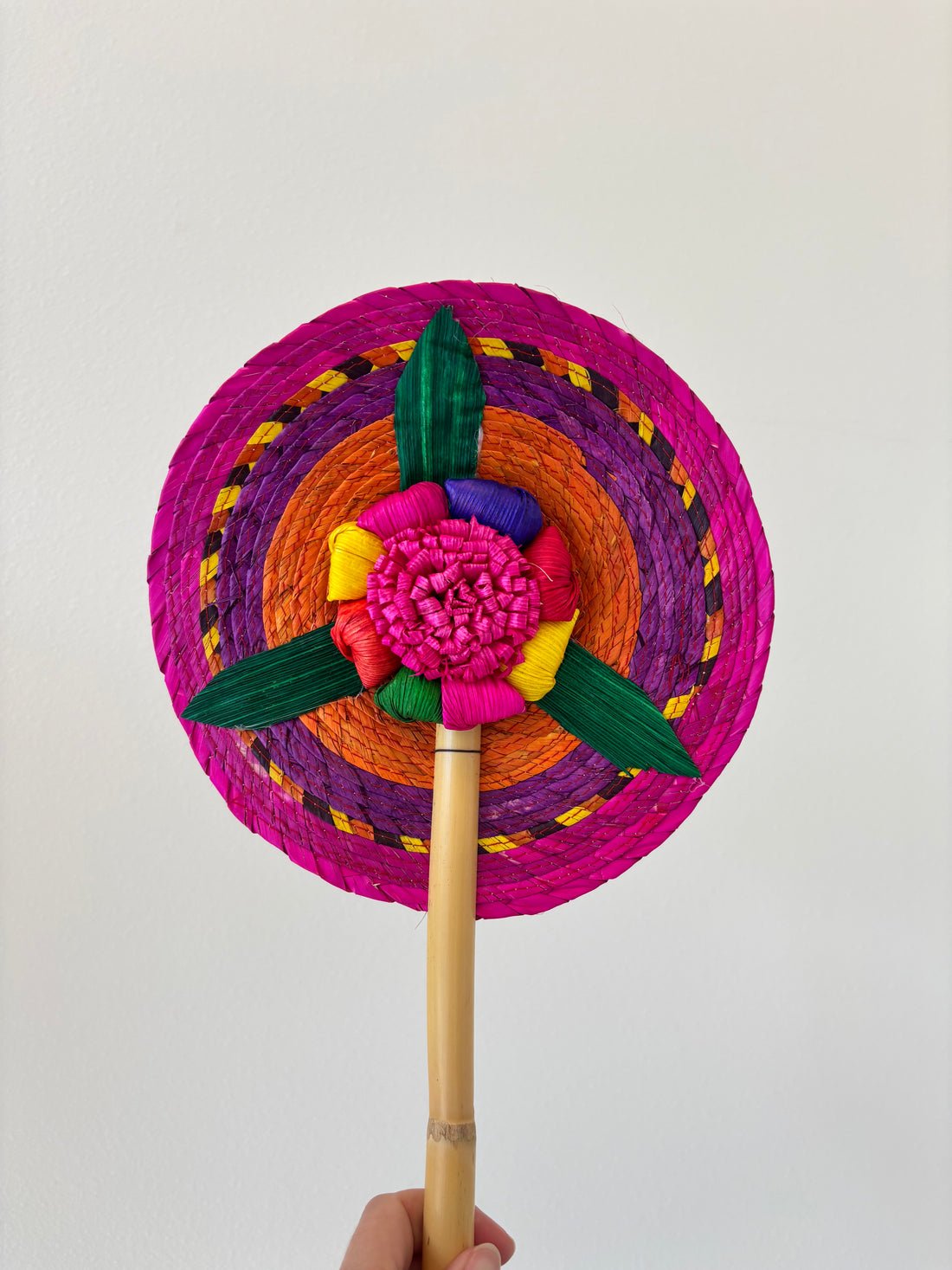Hand-Woven Palm Leaf Fan - Pink