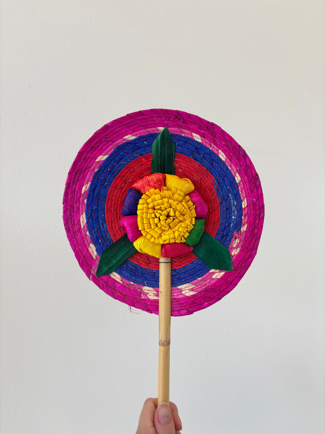 Hand-Woven Palm Leaf Fan - Pink
