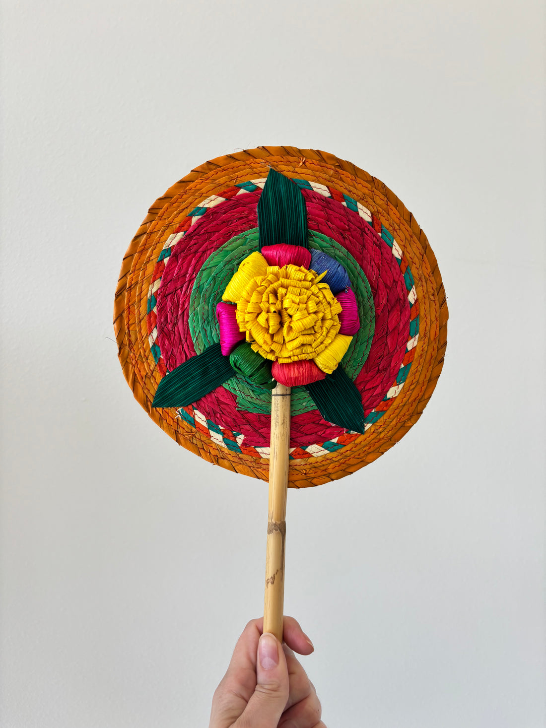 Hand-Woven Palm Leaf Fan - Orange