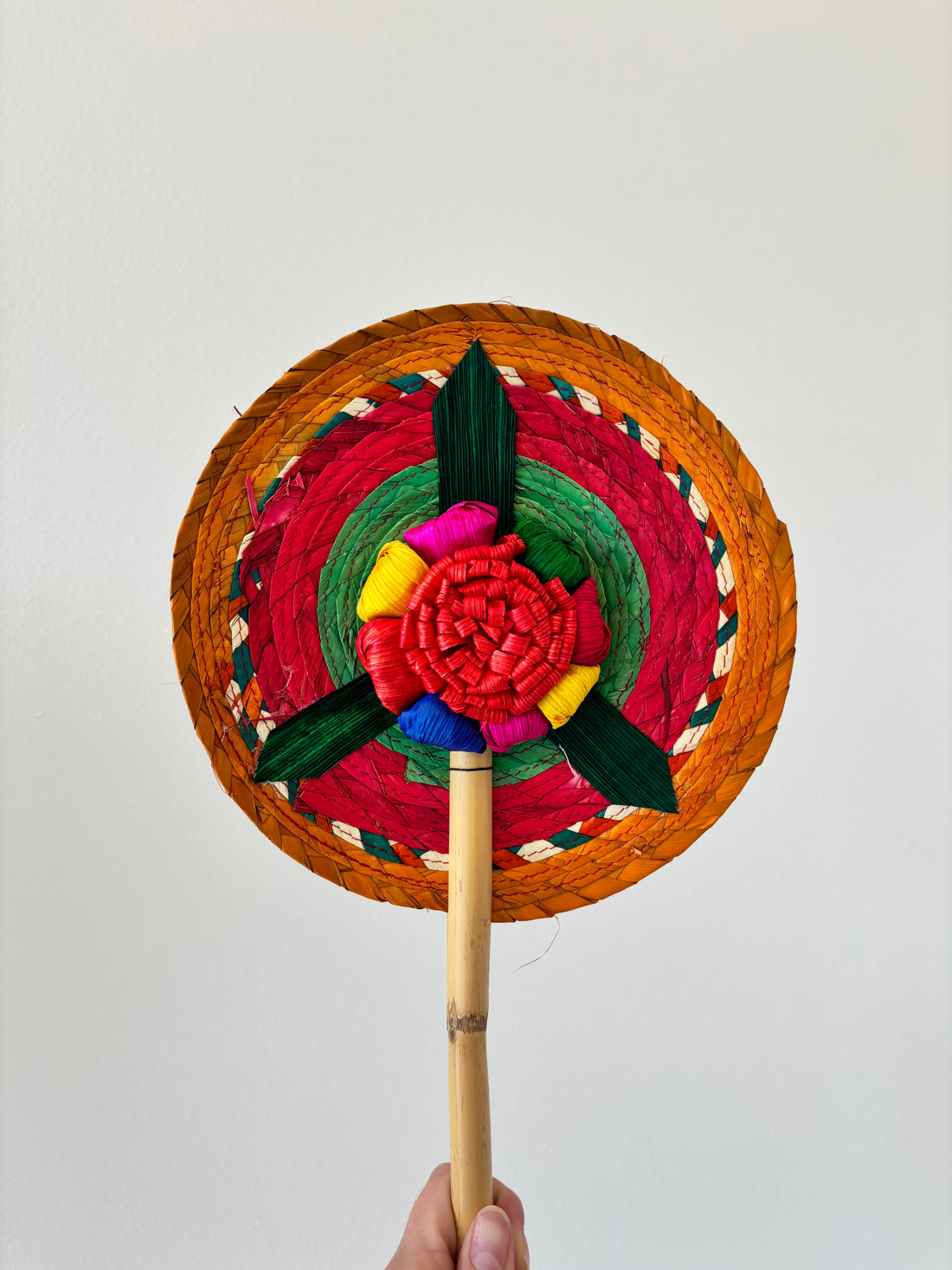 Hand-Woven Palm Leaf Fan - Orange