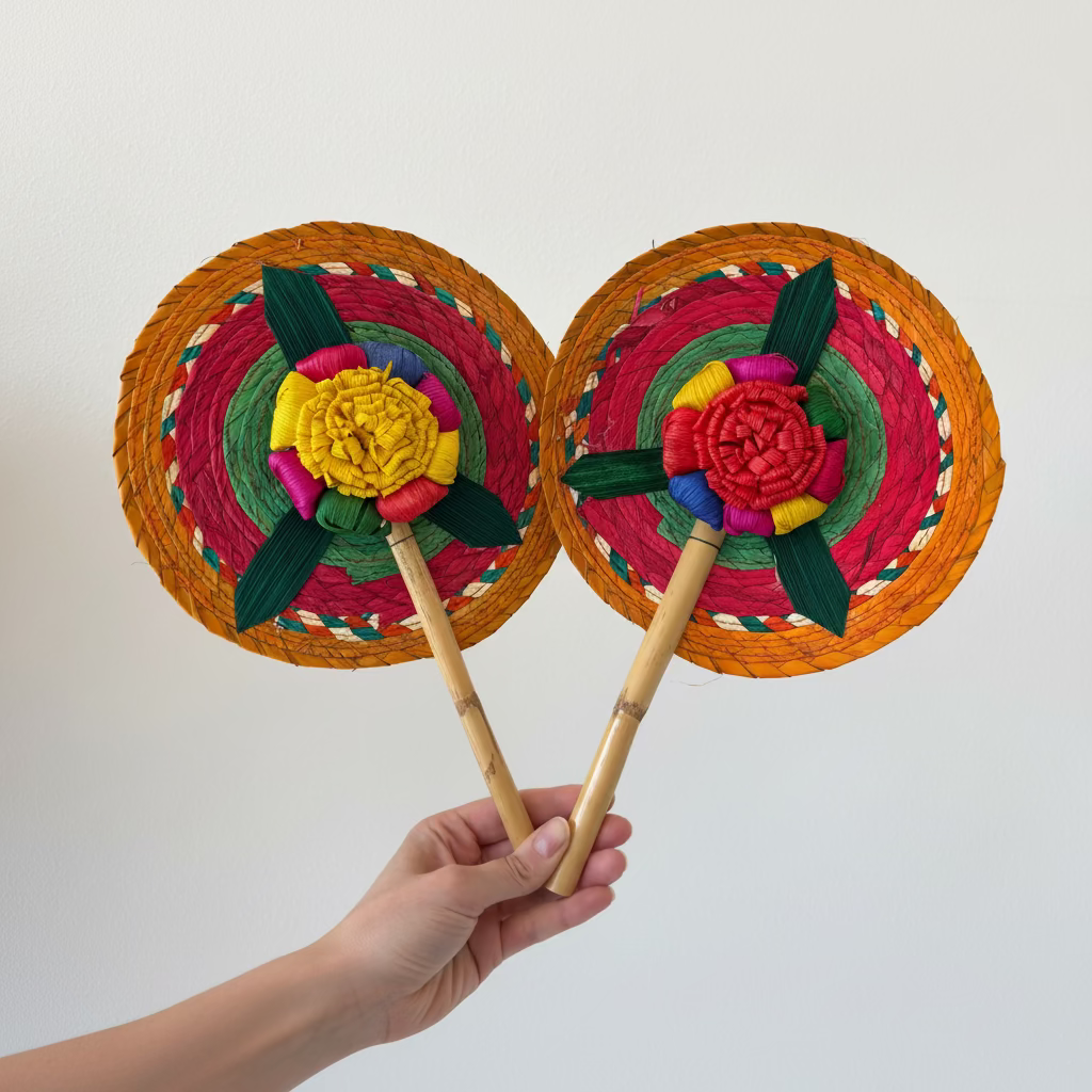 Hand-Woven Palm Leaf Fan - Orange