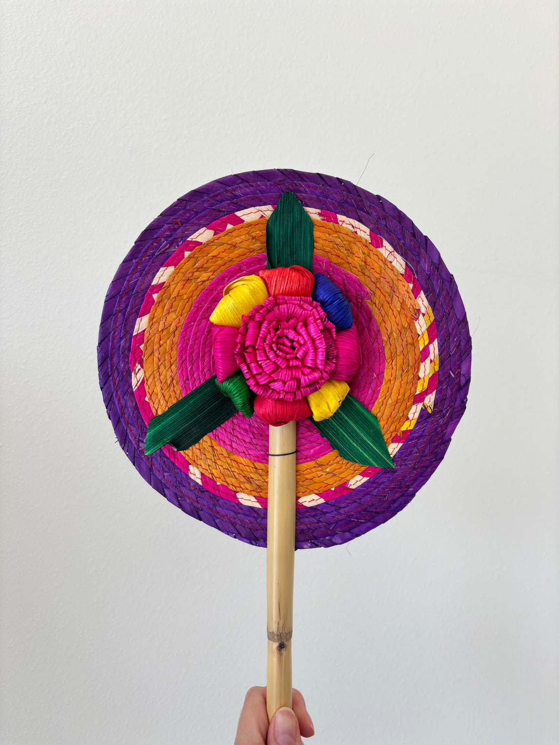 Hand-Woven Palm Leaf Fan - Purple