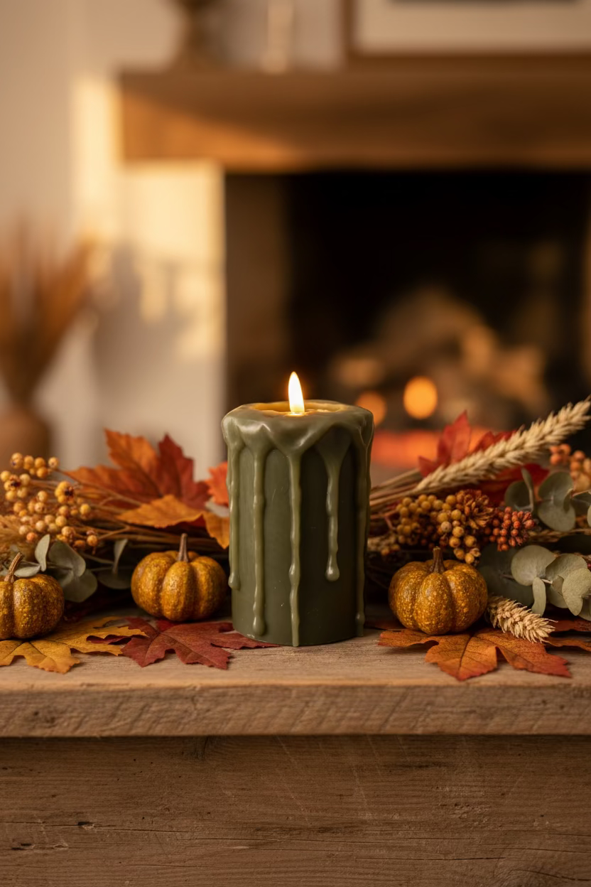 3D Flame Dark Green Pillar Candle