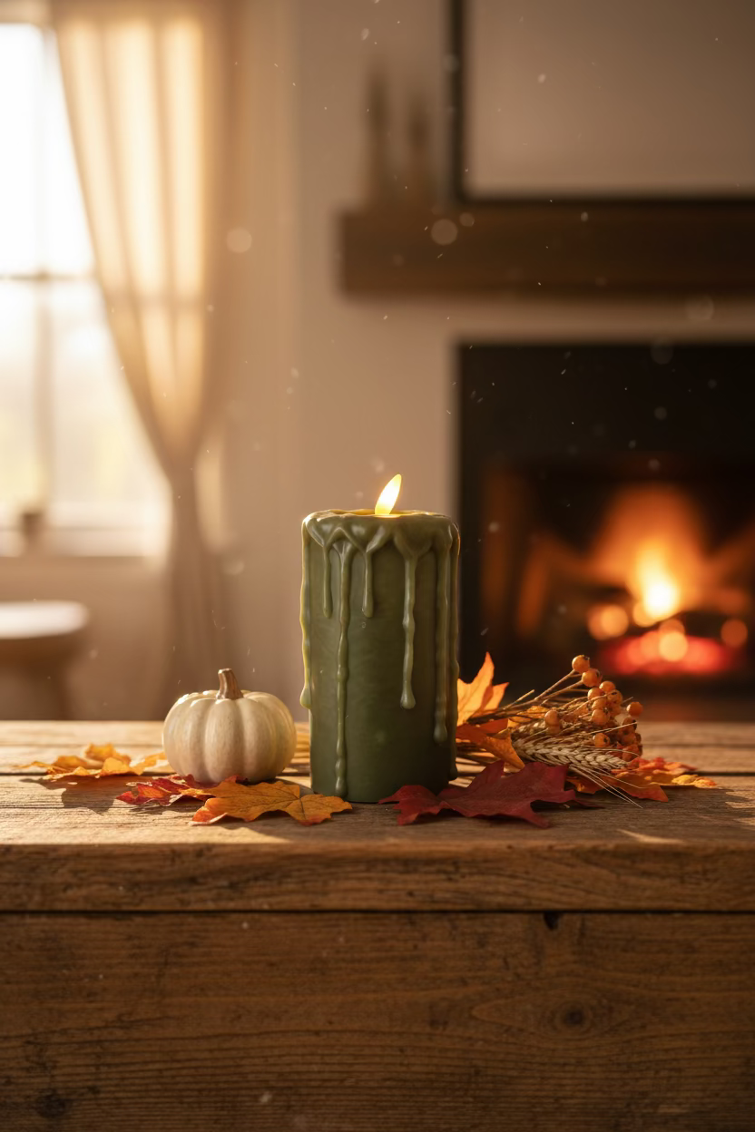 3D Flame Dark Green Pillar Candle