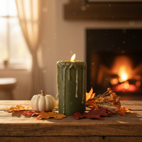 3D Flame Dark Green Pillar Candle