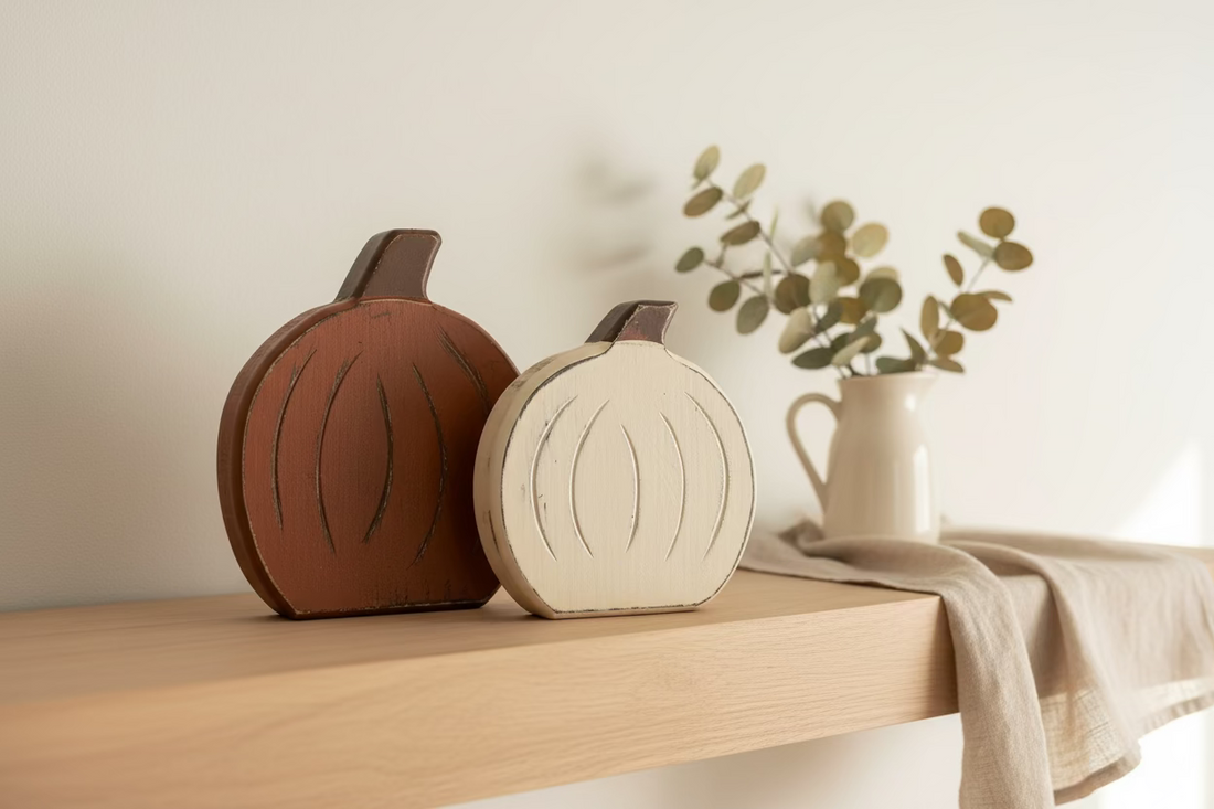 Carved Distressed Wooden Pumpkin