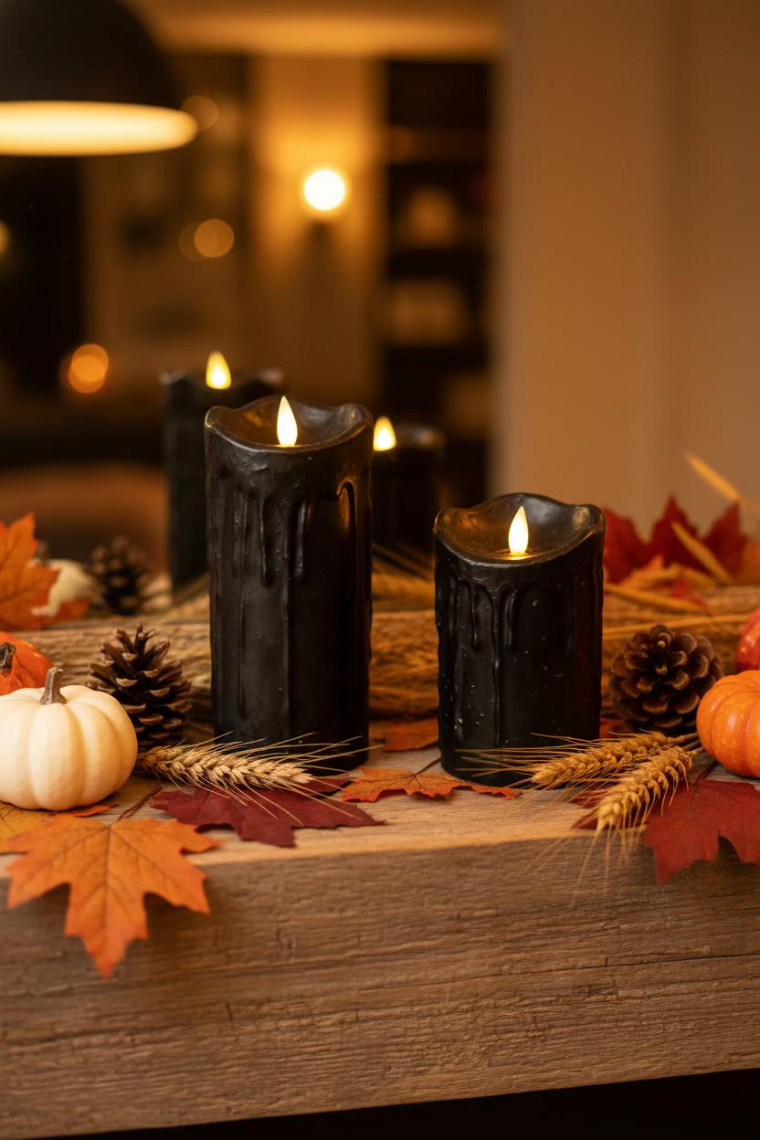 Moving Flame Black Pillar Candle