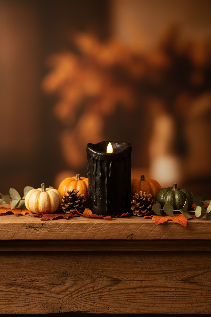 Moving Flame Black Pillar Candle
