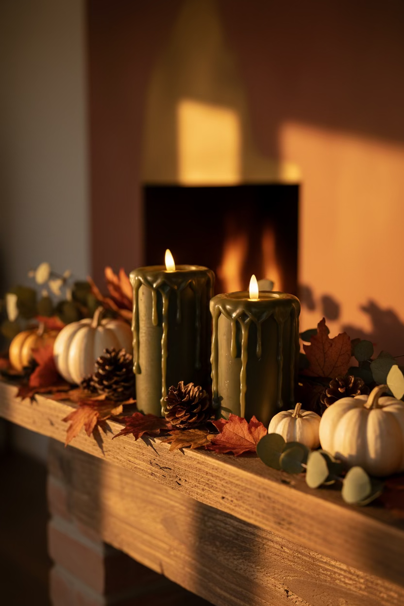 3D Flame Dark Green Pillar Candle