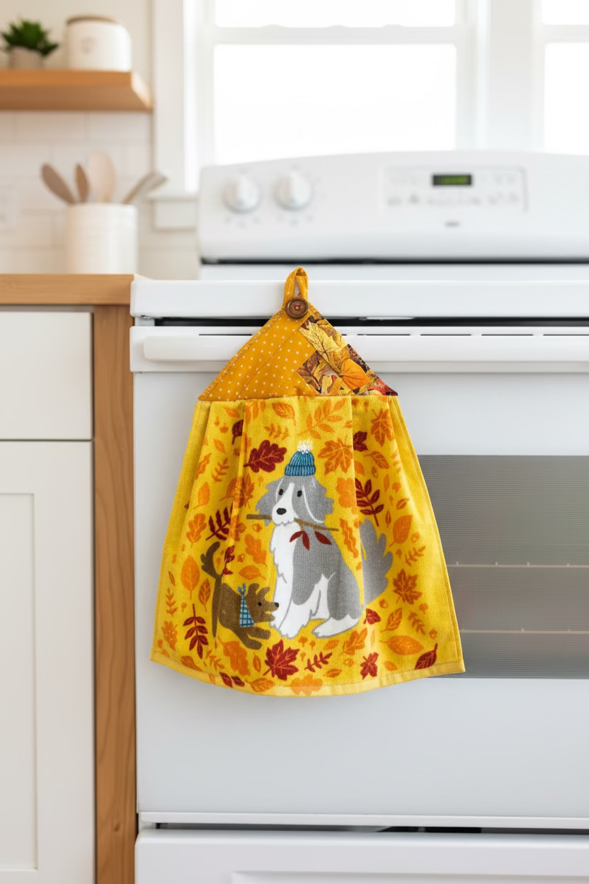 Dogs in Leaves Kitchen Towel