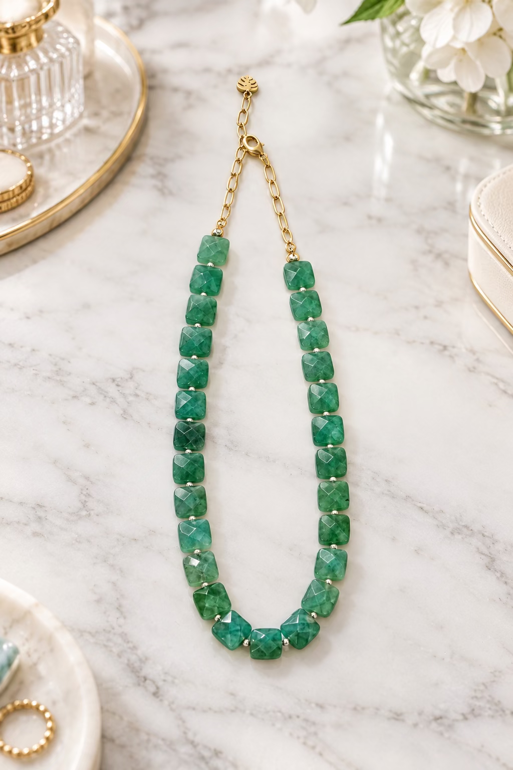 Beaded Necklace - Green Square