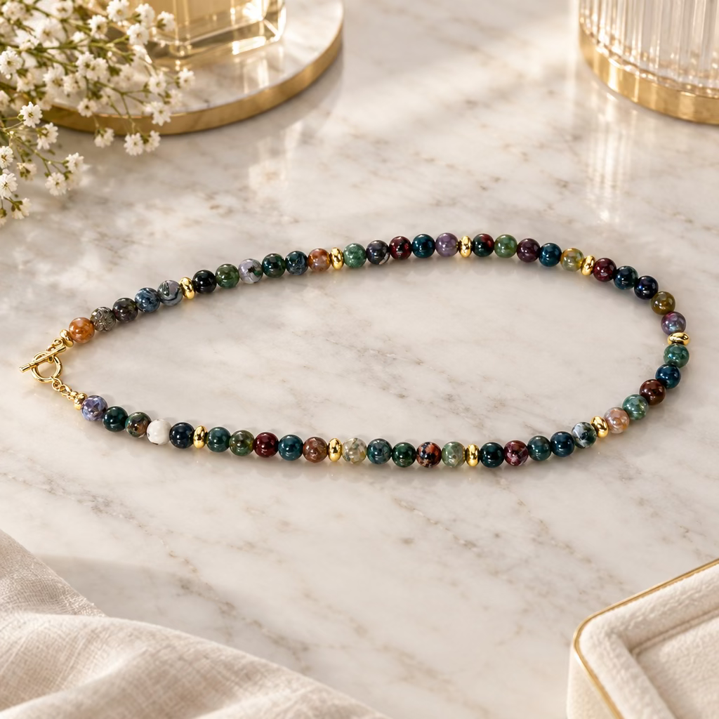 Beaded Toggle Necklace - Earth Tones