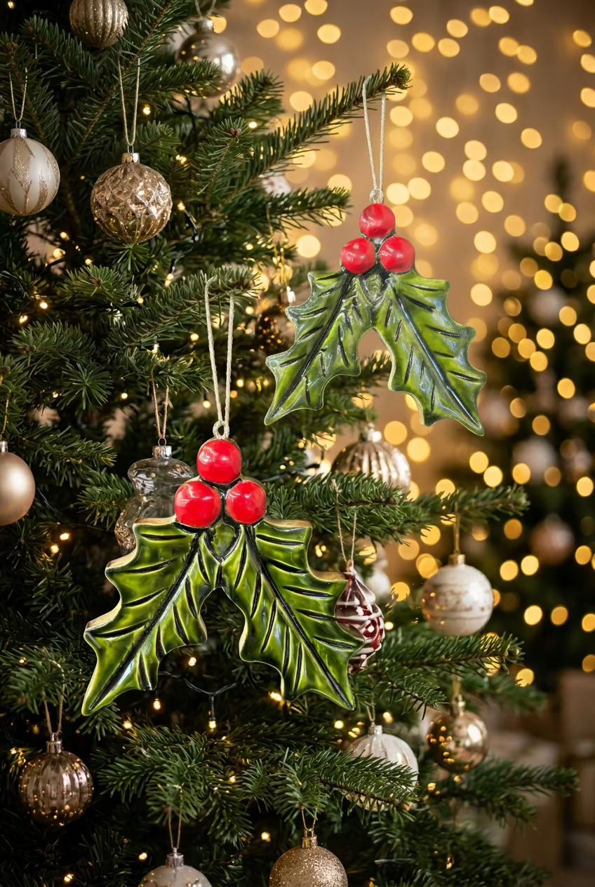 Wooden Holly Ornament
