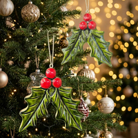 Wooden Holly Ornament