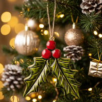 Wooden Holly Ornament
