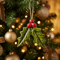 Wooden Holly Ornament