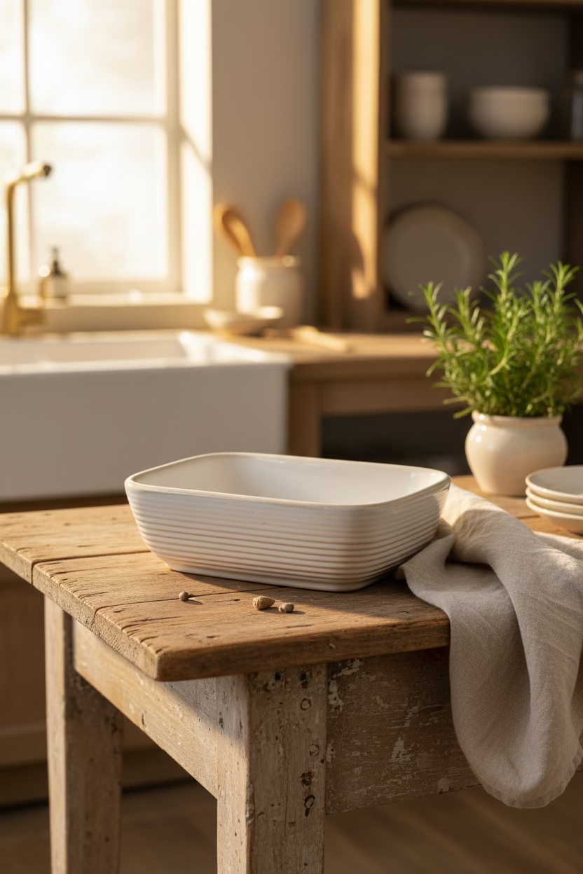 White Stripe Rectangle Dish