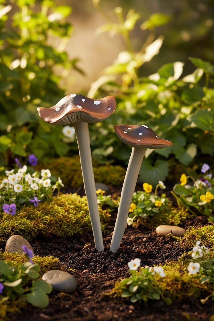 Porcelain Mushroom Garden Stake