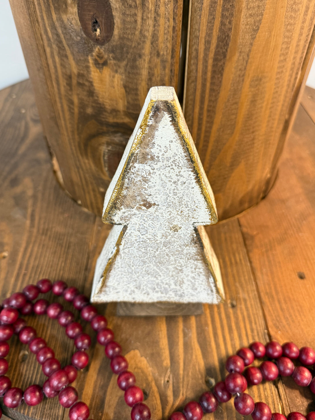 White Wooden Tree with Gold Edging