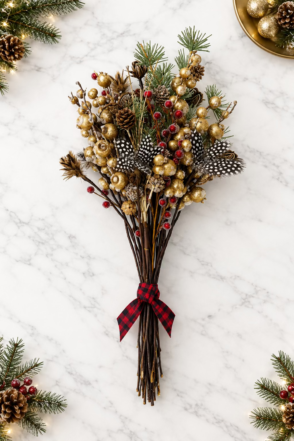 Holiday Pheasant Feather Floral Bouquet