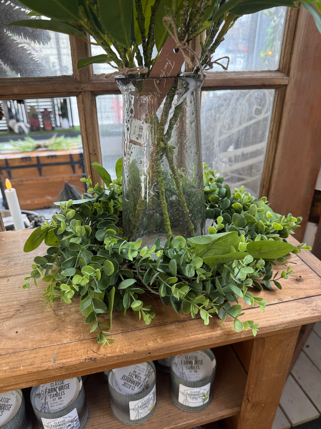14" Ashford Eucalyptus Candle Wreath