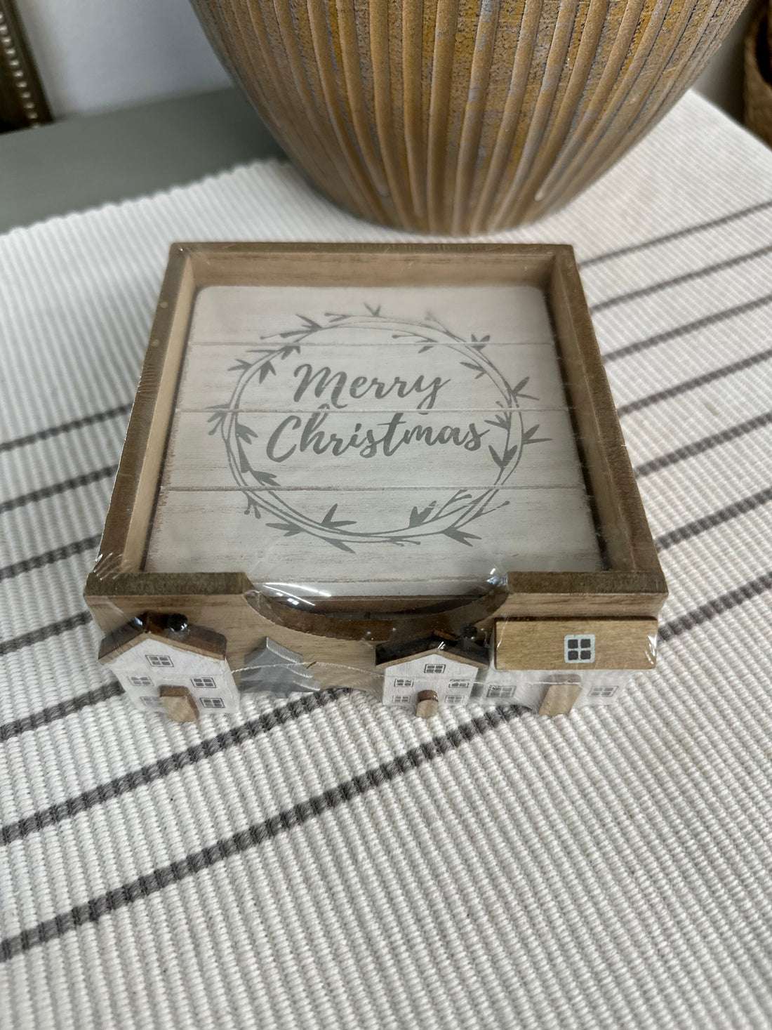 Natural Christmas House Coaster Set