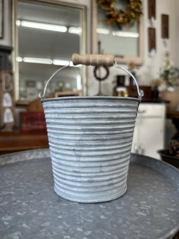 Silver Decorative Bucket with Wooden Handle