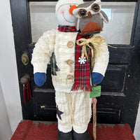Vintage Standing Snowman With Owl