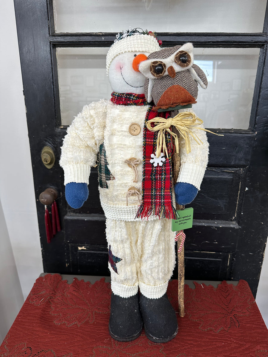 Vintage Standing Snowman With Owl