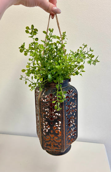 Filigree Lantern and Greens Arrangement