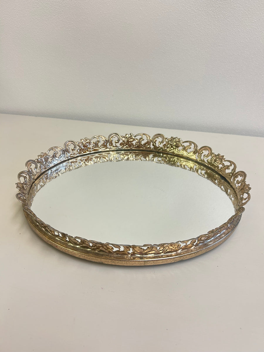 Oval Golden Mirror Tray