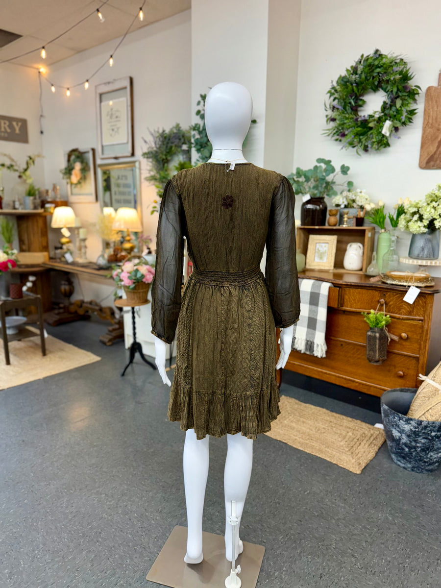 Amber Smocked Patchwork Dress with Artisan Embroidery
