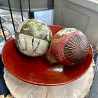 Red Wooden Bowl With Decorative Balls