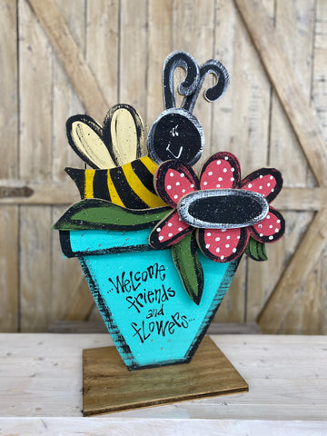 Welcome Friends And Flowers Wooden Sign