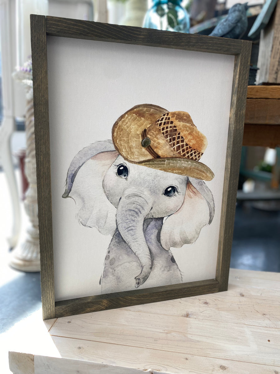 Elephant With Cowboy Hat Framed Sign