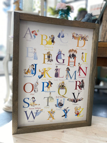 Princesses Alphabet Framed Sign