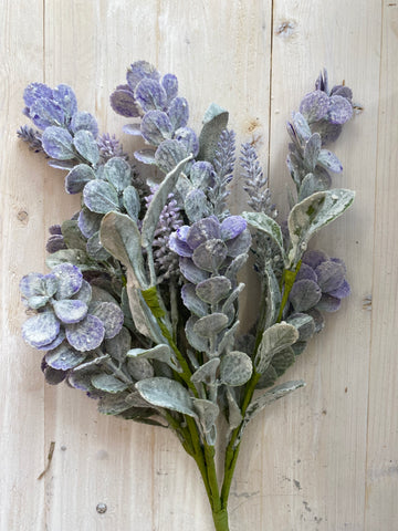 18" Purple Flower + Eucalyptus Spray