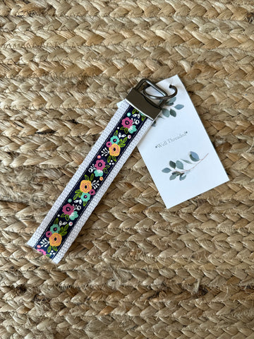 Black Floral Key Fob Wristlet