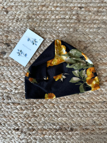 Golden Floral Baby Beanie - 6 mo