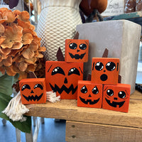 Handcrafted Wooden Jack-O'-Lantern Block