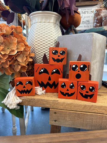 Handcrafted Wooden Jack-O'-Lantern Block