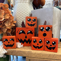 Handcrafted Wooden Jack-O'-Lantern Block