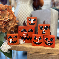Handcrafted Wooden Jack-O'-Lantern Block