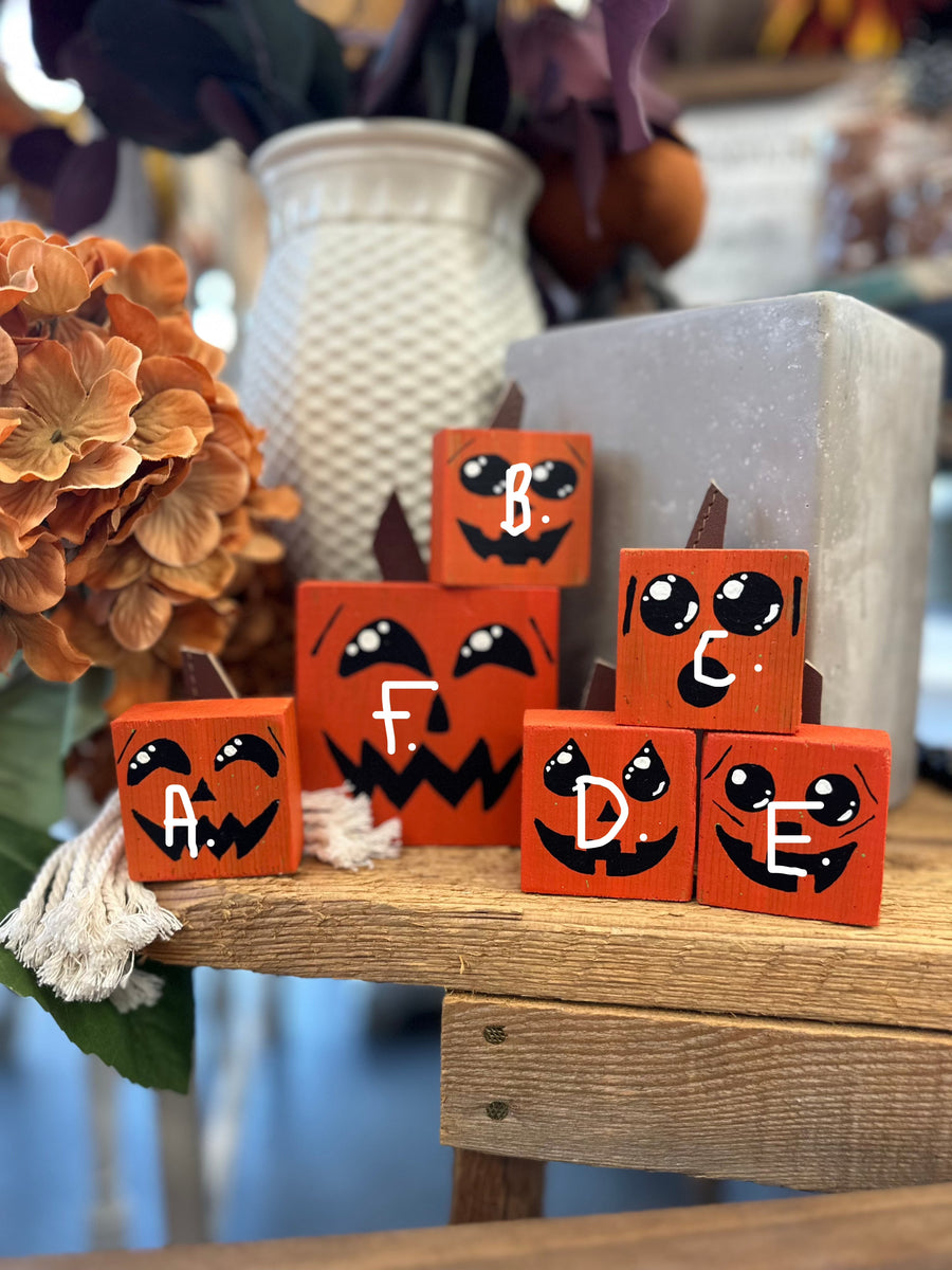 Handcrafted Wooden Jack-O'-Lantern Block