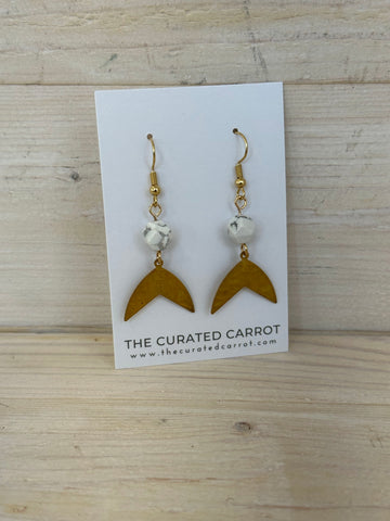 Gold Fish Tail with Marbled Bead Drop Earrings
