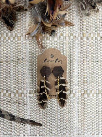 Pheasant Feather + Wood Post Earrings